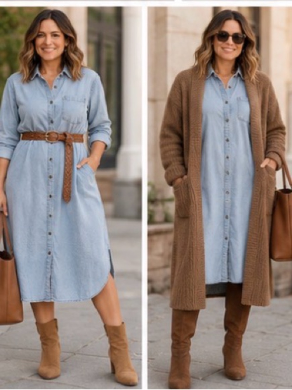 Universal Standard Light Blue Chambray Shirt Dress with Button Front
